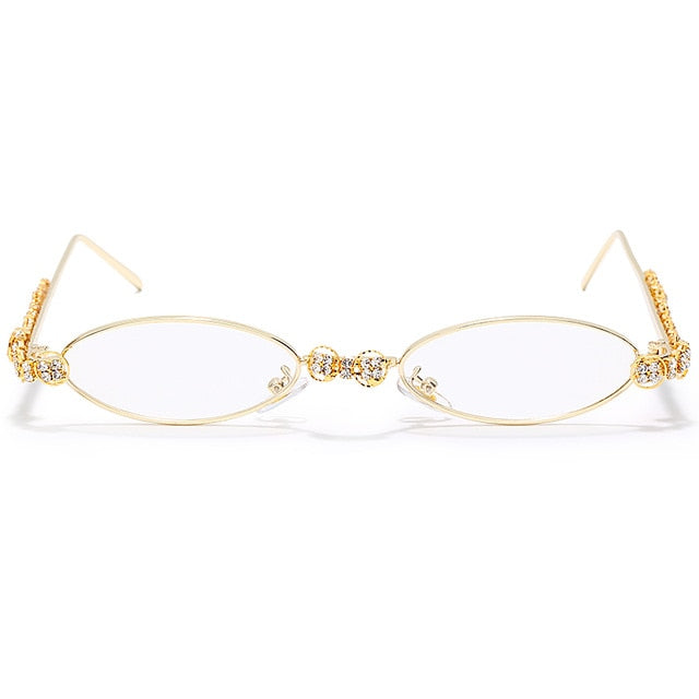 Calanovella Stylish Small Oval Crystal Rhinestones Sunglasses