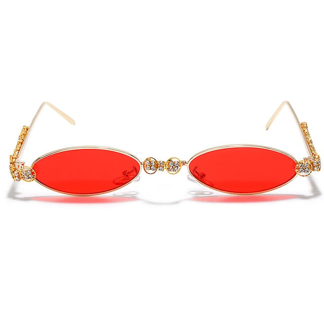 Calanovella Stylish Small Oval Crystal Rhinestones Sunglasses