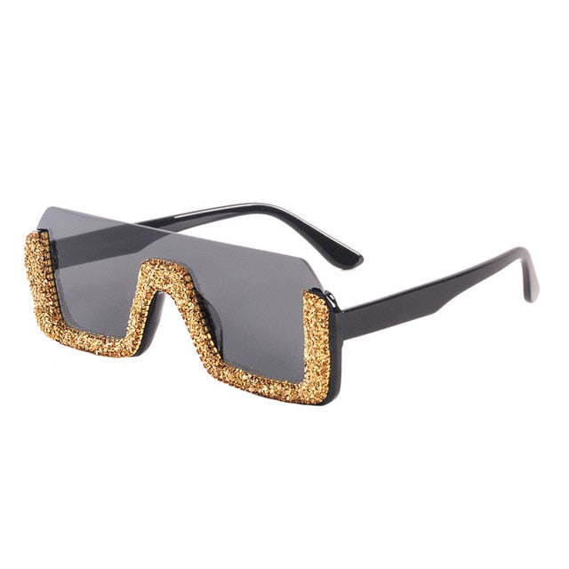 Calanovella Stylish Crystal Rhinestones Semi-Rimless Square Sunglasses