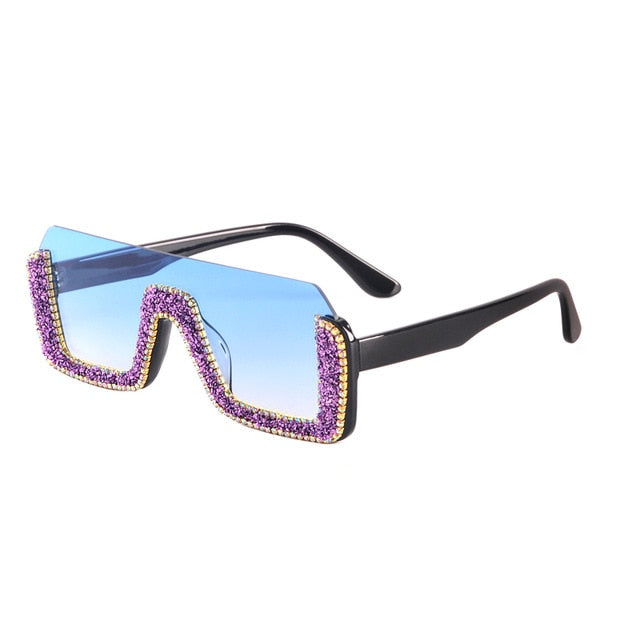 Calanovella Stylish Crystal Rhinestones Semi-Rimless Square Sunglasses UV400
