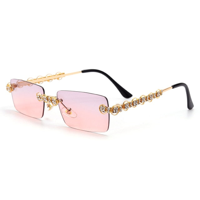 Calanovella Stylish Rectangle Rimless Crystal Diamond Rhinestones