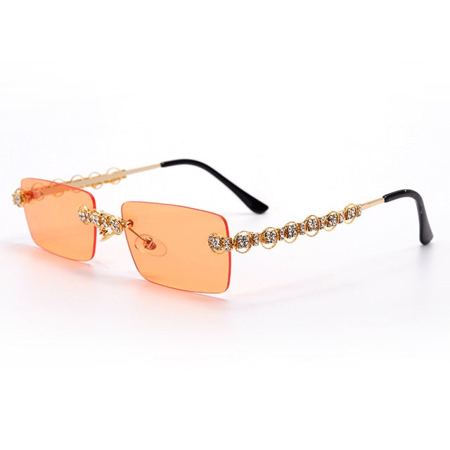 Calanovella Stylish Rectangle Rimless Crystal Diamond Rhinestones