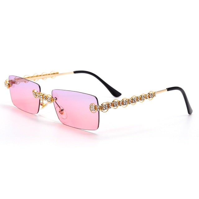 Calanovella Stylish Rectangle Rimless Crystal Diamond Rhinestones