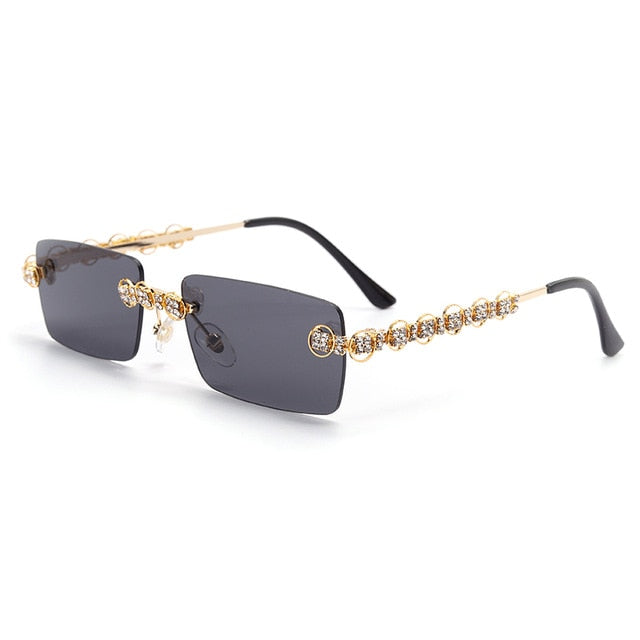 Calanovella Stylish Rectangle Rimless Crystal Diamond Rhinestones