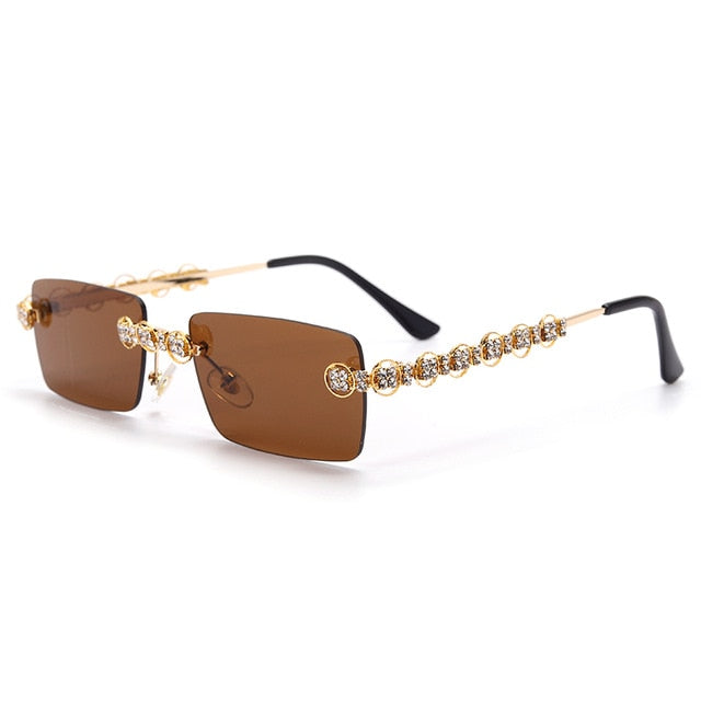 Calanovella Stylish Rectangle Rimless Crystal Diamond Rhinestones