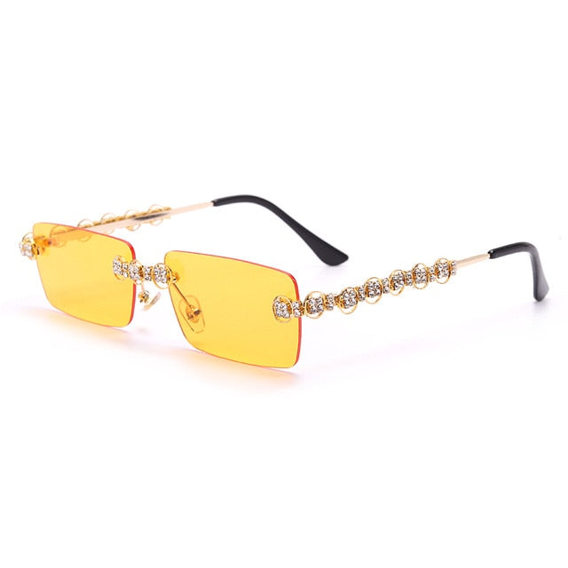 Calanovella Stylish Rectangle Rimless Crystal Diamond Rhinestones