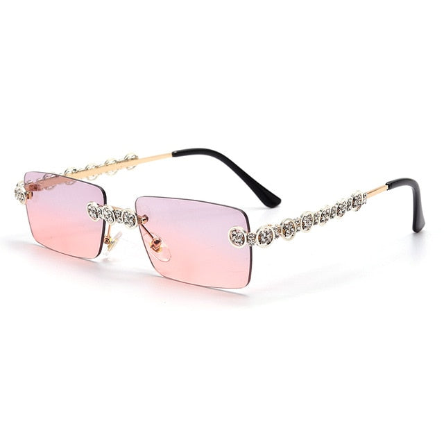 Calanovella Stylish Rectangle Rimless Crystal Diamond Rhinestones