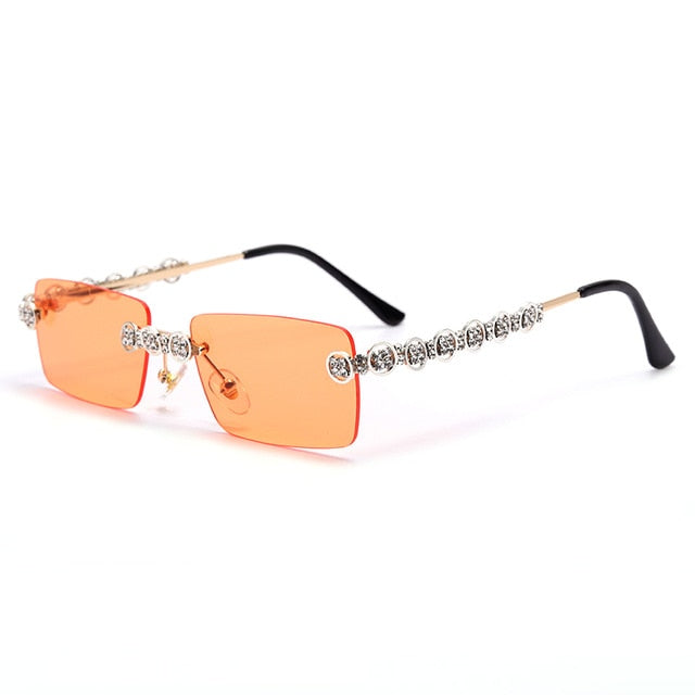 Calanovella Stylish Rectangle Rimless Crystal Diamond Rhinestones
