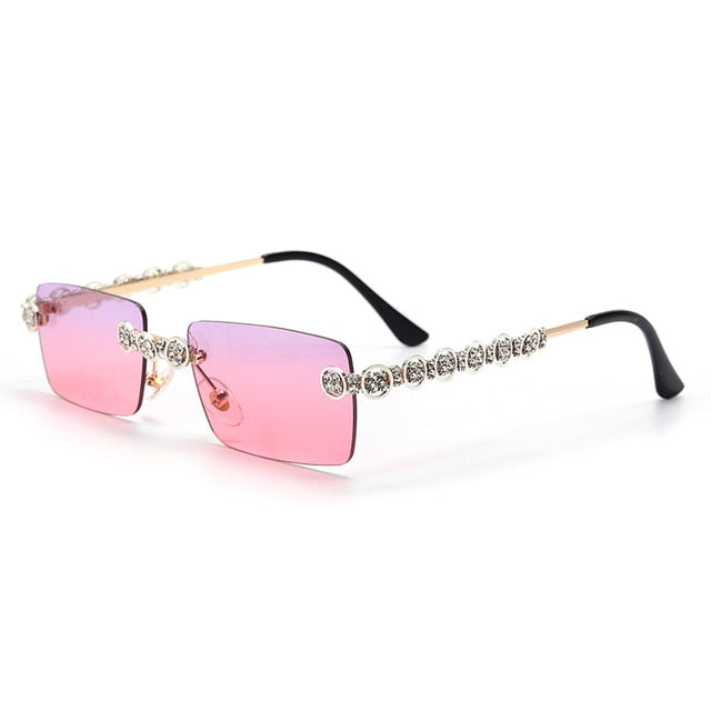 Calanovella Stylish Rectangle Rimless Crystal Diamond Rhinestones