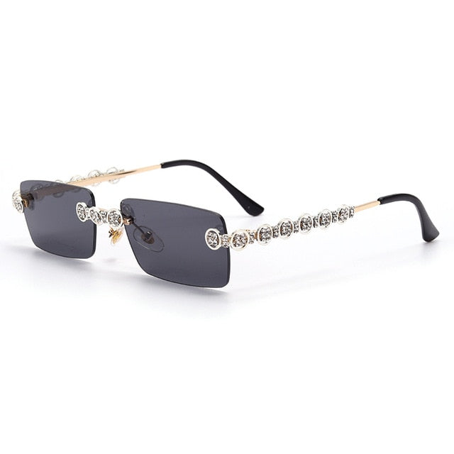 Calanovella Stylish Rectangle Rimless Crystal Diamond Rhinestones