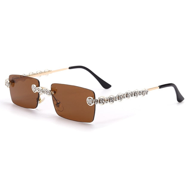 Calanovella Stylish Rectangle Rimless Crystal Diamond Rhinestones