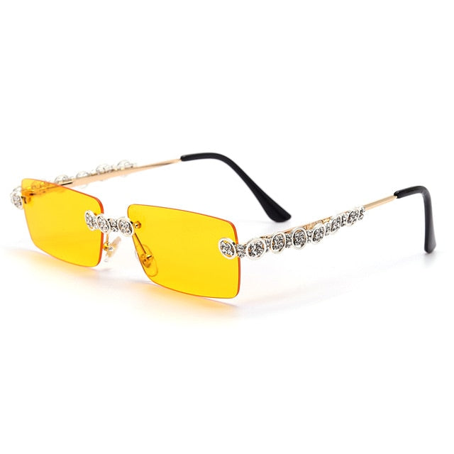 Calanovella Stylish Rectangle Rimless Crystal Diamond Rhinestones