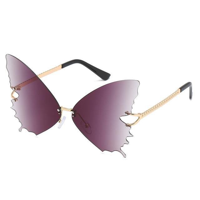 Calanovella Fancy Cat Eye Funky Trendy Butterfly Two Toned Rimless Sunglasses for Men Women 2020 Cat Eye Big Oversized Sun Glasses UV400 gray,red,purple,blue,blue yellow 39.99 USD