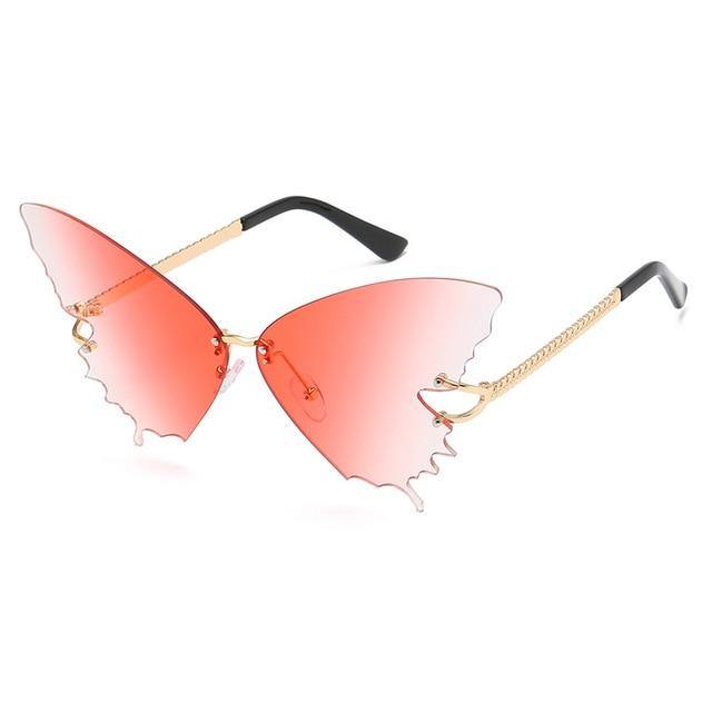 Calanovella Fancy Cat Eye Funky Trendy Butterfly Two Toned Rimless Sunglasses for Men Women 2020 Cat Eye Big Oversized Sun Glasses UV400 gray,red,purple,blue,blue yellow 39.99 USD