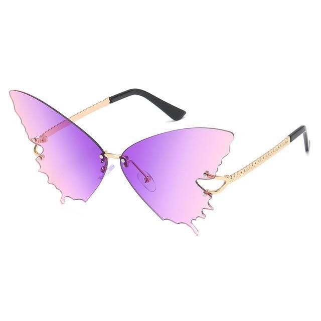 Calanovella Fancy Cat Eye Funky Trendy Butterfly Two Toned Rimless Sunglasses for Men Women 2020 Cat Eye Big Oversized Sun Glasses UV400 gray,red,purple,blue,blue yellow 39.99 USD