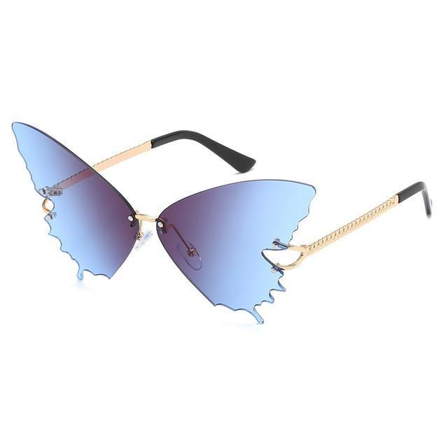 Calanovella Fancy Cat Eye Funky Trendy Butterfly Two Toned Rimless Sunglasses for Men Women 2020 Cat Eye Big Oversized Sun Glasses UV400 gray,red,purple,blue,blue yellow 39.99 USD