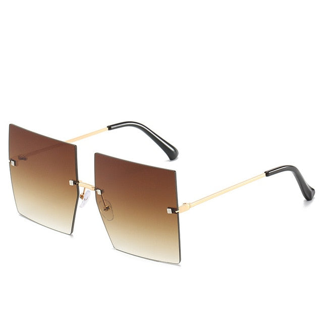 Calanovella Trendy Oversized Square Two Toned Rimless Sunglasses for Men Women 2020 Fashionable Men Women’s Big Square Sunglasses UV400 black,brown,red,purple pink,gray pink 34.99 USD