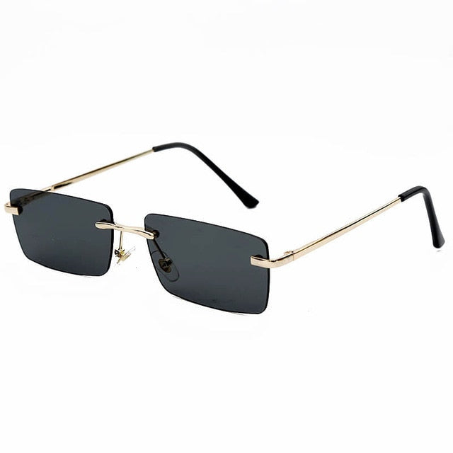 Calanovella Fashionable Trendy Two Toned Rimless Rectangle Sunglasses for Men Women 2020 90s Metal Cool Stylish Lightly Tinted Rectangular Sun Glasses gold black,gray pink,purple pink,orange,gold brown,yellow,champagne 39.99 USD