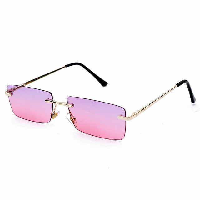 Calanovella Fashionable Trendy Two Toned Rimless Rectangle Sunglasses for Men Women 2020 90s Metal Cool Stylish Lightly Tinted Rectangular Sun Glasses gold black,gray pink,purple pink,orange,gold brown,yellow,champagne 39.99 USD