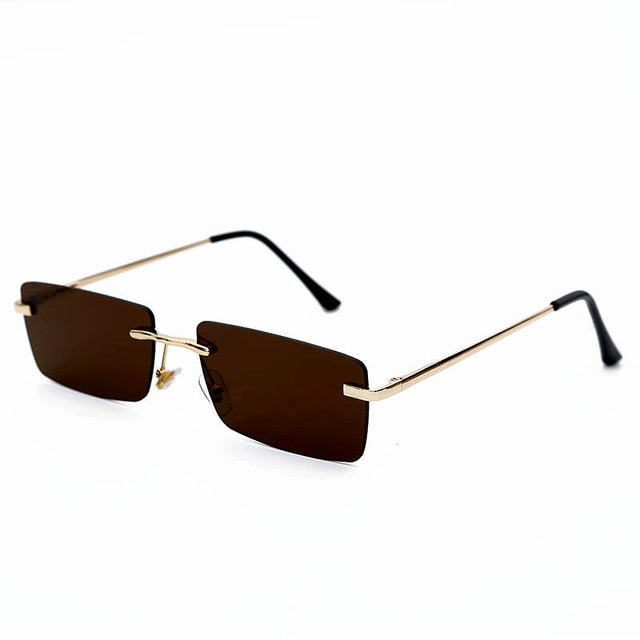 Calanovella Fashionable Trendy Two Toned Rimless Rectangle Sunglasses for Men Women 2020 90s Metal Cool Stylish Lightly Tinted Rectangular Sun Glasses gold black,gray pink,purple pink,orange,gold brown,yellow,champagne 39.99 USD