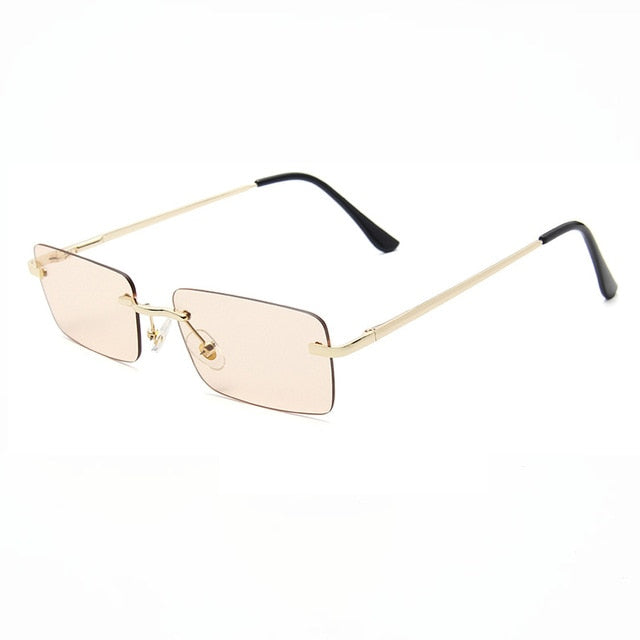 Calanovella Fashionable Trendy Two Toned Rimless Rectangle Sunglasses for Men Women 2020 90s Metal Cool Stylish Lightly Tinted Rectangular Sun Glasses gold black,gray pink,purple pink,orange,gold brown,yellow,champagne 39.99 USD