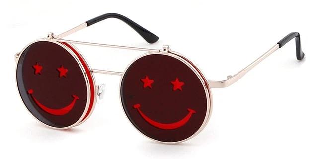 Calanovella Round Sunglasses Stylish Oval Round Flip Up Smile Sunglasses Cool Smile Lens Oval Round Vintage Eighties Retro 2020 for Men Women clear,blue,pink,red,yellow 39.99 USD