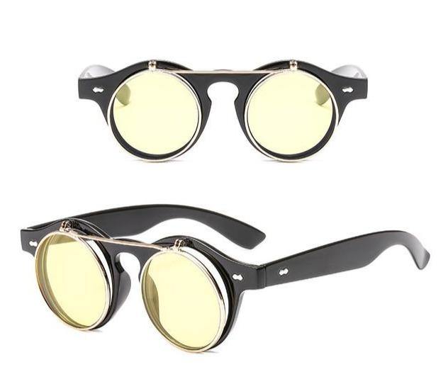 Calanovella Round Clip on Sunglasses Fashion Vintage Steampunk Flip Up Men Classic Clamshell Design Sun Glasses - Calanovella.com