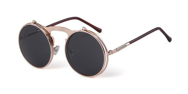 Calanovella Steampunk Round Sunglasses Cool Oval Round Flip Up Sunglasses for Men Women 2020 Steampunk Goggles Flipup Lenses Trendy Men’s Women’s Gothic Metal Frame Oval Round Clip on Sun Glasses UV400 black gray,gold gray,silver gray,silver,silver blue,silver green,rose gold gray 34.99 USD