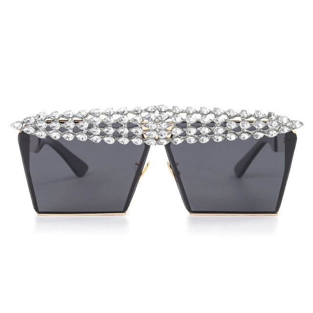 Calanovella Stylish Crystal Diamond Rhinestones Square Sunglasses