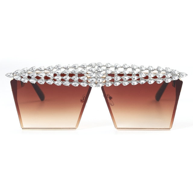 Calanovella Stylish Crystal Diamond Rhinestones Square Sunglasses