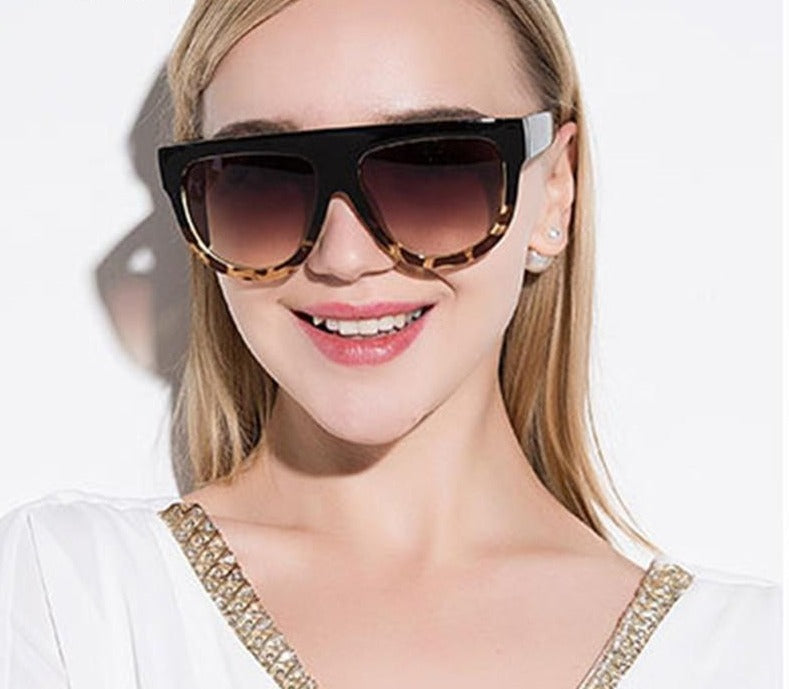 Calanovella Fashion Flat Top Vintage Rivet Big Frame Sunglasses