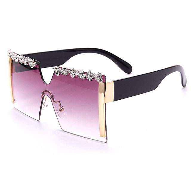 Calanovella Oversized Square Rimless Rhinestones Sunglasses