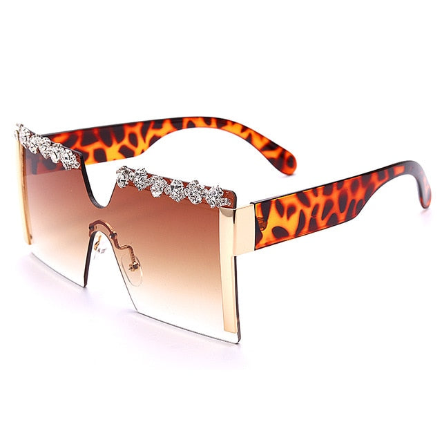 Calanovella Oversized Square Rimless Rhinestones Sunglasses