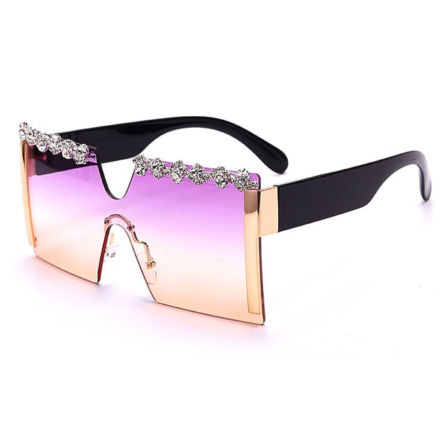 Calanovella Oversized Square Rimless Rhinestones Sunglasses