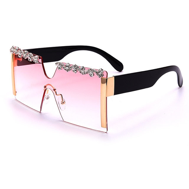 Calanovella Oversized Square Rimless Rhinestones Sunglasses