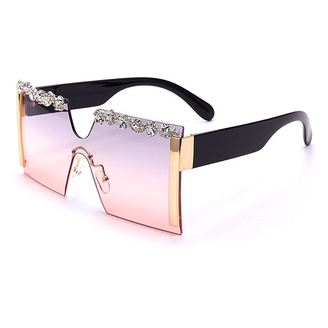 Calanovella Oversized Square Rimless Rhinestones Sunglasses