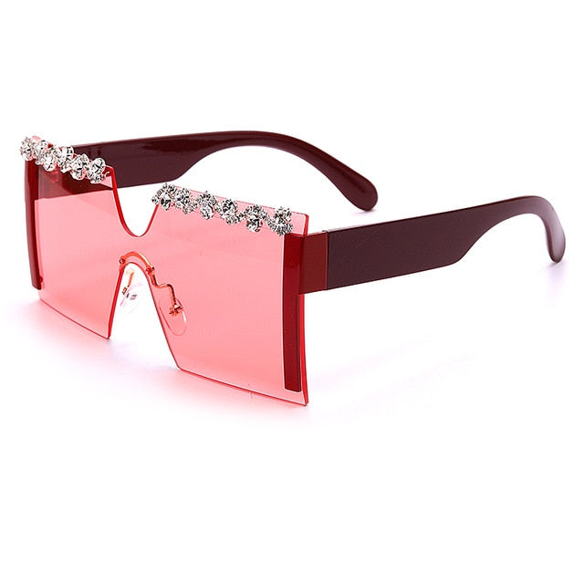 Calanovella Oversized Square Rimless Rhinestones Sunglasses