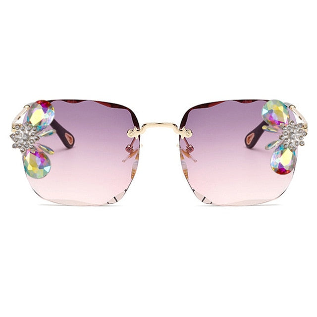 Calanovella Square Rimless Crystal Diamond Rhinestones Sunglasses