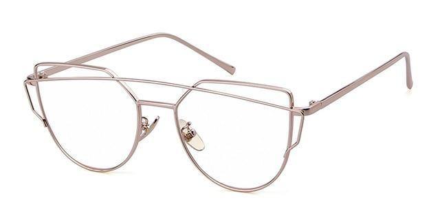 Calanovella Cat Eye Sunglasses fot Women Brand Design 90s Vintage Pink Gold Metal Frame Cateye Clear Eyeglasses - Calanovella.com