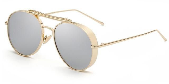 Calanovella Vintage Steampunk Sunglasses Men Women Luxury Brand Designer Gold Frame Mirror Lens Pilot Sun Glasses Female Shades