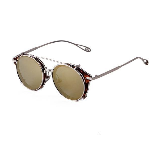 Calanovella Round Clip On Sunglasses Men Vintage Steampunk Classic Fashion Leopard Metal Frame Removable Flip Lens Sun Glasses - Calanovella.com