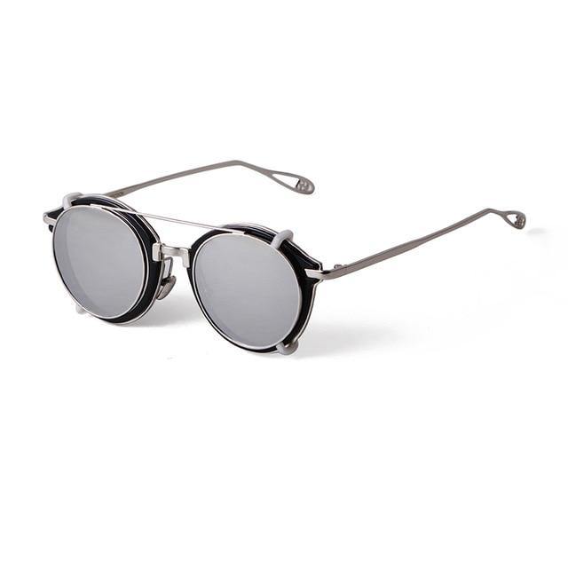 Calanovella Round Clip On Sunglasses Men Vintage Steampunk Classic Fashion Leopard Metal Frame Removable Flip Lens Sun Glasses - Calanovella.com