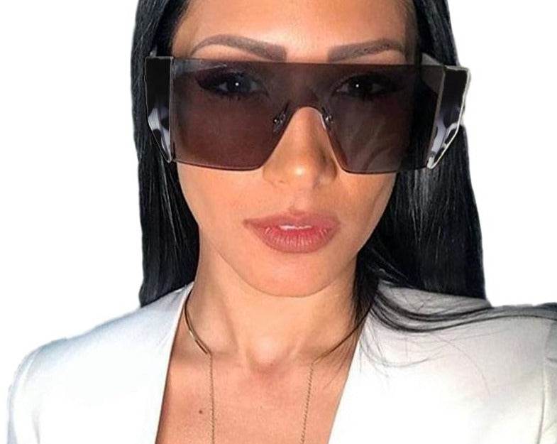 Calanovella Black Square Big Sunglasses for Women Trendy Rimless - Calanovella.com