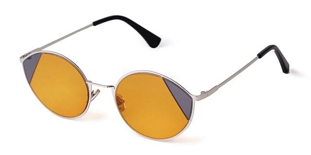 Calanovella Vintage Cute Oval Round Cat Eye Sunglasses for Women Metal
