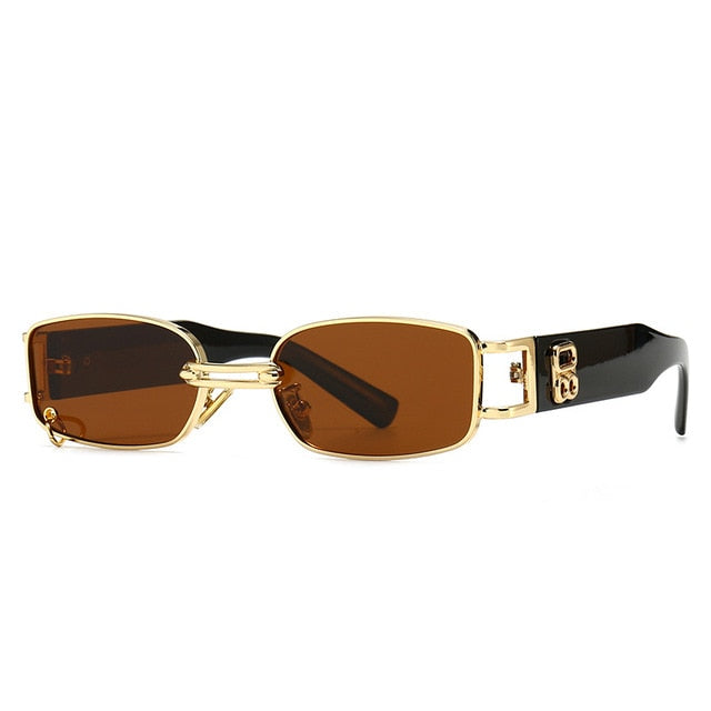 Calanovella Retro Cool Rectangle Sunglasses Men Brand Design Metal