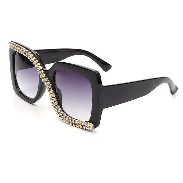 Calanovella Stylish Crystal Diamond Rhinestones Oversized Square Sunglasses UV400