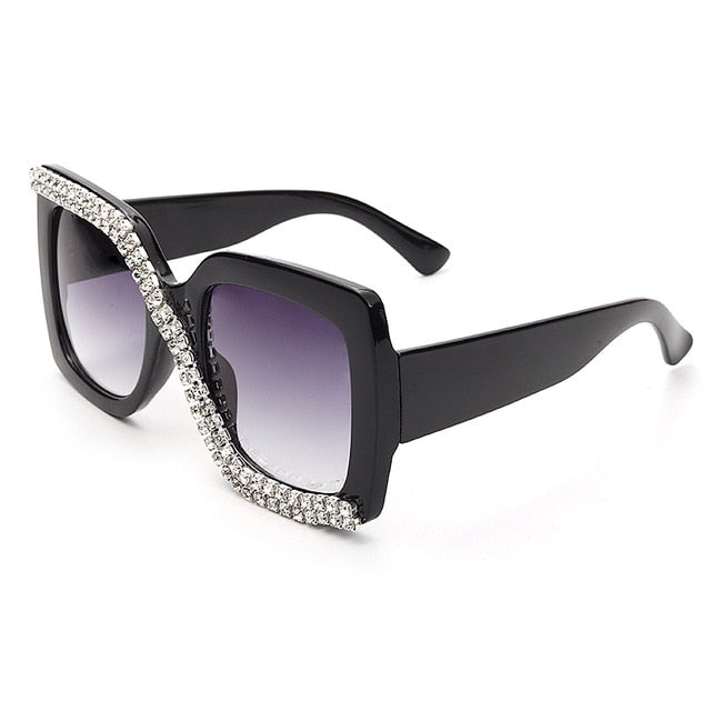 Calanovella Stylish Crystal Diamond Rhinestones Oversized Square Sunglasses UV400