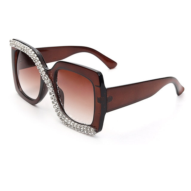 Calanovella Stylish Crystal Diamond Rhinestones Oversized Square Sunglasses UV400