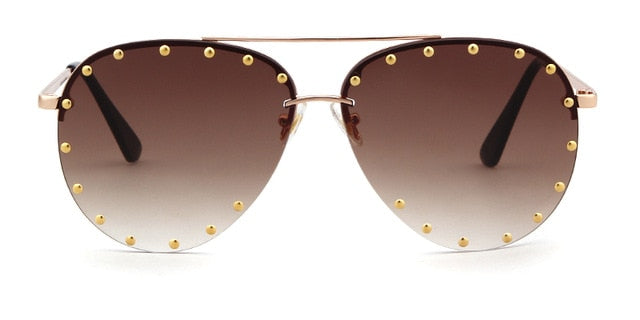 Calanovella Rimless Sunglasses Womens Vintage Pilot Rivets Steampunk