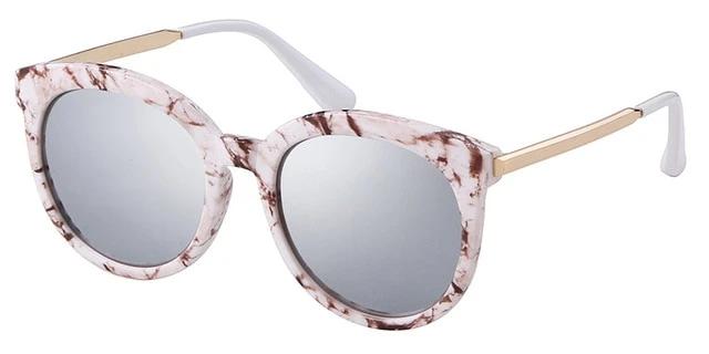 Calanovella Oversized Round Mirror Sunglasses Women Brand Designer Pink Marble Frame Reflective Fashion Vintage Sun Glasses Female